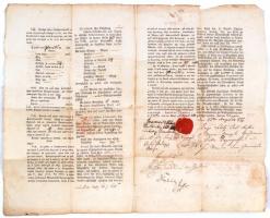 1820 Dorgos, Karánsebes megye tanítói munkaszerződés német és román nyelven, aláírásokkal, viaszpecs...