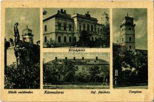 1944 Kunmadaras, Községháza, Hősök emlékműve, templom, református fiúiskola