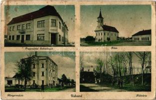 Udvard, Dvory nad Zitavou; Fő tér, templom, kálvária, hengermalom, fogyasztási szövetkezet üzlete, vendéglője és saját kiadása / main square, church, calvary, mill, cooperative shop and restaurant  (fa)