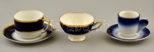 Kis porcelán csészealj tétel: 2 db Haas&Cžjžek csésze + 1 db alj, 1 db Alba Iulia csésze + 1 db Apulum alj; kézzel festettek, kis kopásokkal