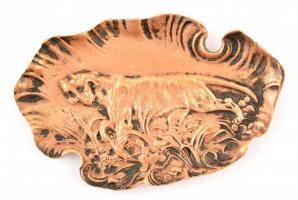 Tigrises réz tálka, apró kopásokkal, 18×12 cm