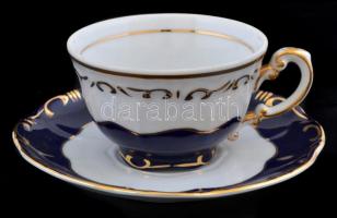 Zsolnay Pompadour mokkás csésze és csészealj, kézzel festett, apró kopásnyomokkal, jelzett