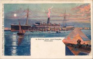 SS Semiramis, an Bord des österr. Lloys-Dampfers. Auf hoher See. XXXII/5. Wiener Künstler-Postkarte Philipp & Kramer Wien