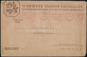 1941 Schrikker Sándor faiskolája Alsótekerespuszta fejléces reklámboríték