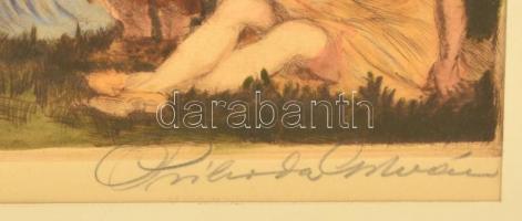 Prihoda István (1891-1956): Mulatság; Színezett rézkarc, szignált keretben 23x31 cm Üvegezett keretb...