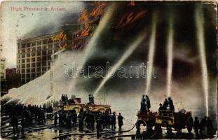 1911 High Pressure in action, American firefighters. Success Postal Card Co. Pubs. New York 1075. (fa)