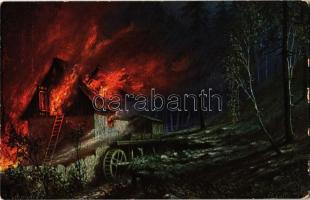 Firefighter art postcard. Raphael Tuck & Sons Oilette Serie Waldbrand No. 892.