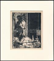 Kondor Béla (1931-1972): Elefánt. Fametszet, papír, jelzés nélkül, paszpartuban, 14×11 cm