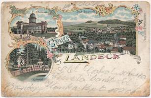 1897 (Vorläufer!) Landek, Landeck; Marienbad, Waltempel, Bad / spa, forest chapel. A.J. Hettwer Art Nouveau, floral, litho (tear)