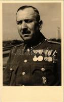 1941 Budapest, Vitéz Bende Adolf százados kitüntetésekkel / WWII Hungarian military captain with medals. photo