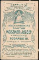cca 1895-1900 Mössmer József vászon- és fehérnemű kereskedő szecessziós reklámlapja, hátoldalán termékmintákkal, jó állapotban
