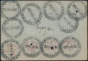 1938 Hajmáskér-Tábor, tábori mozgóképszínház bérletjegye felhasználási pecsétekkel, szép állapotban