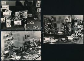 1957 3 db fotó képeslapkiállításról, 9×12 cm