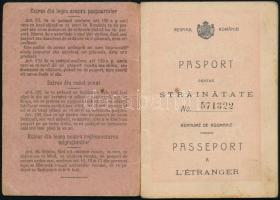 1927 Román Királyság által kiállított fényképes útlevél, bejegyzésekkel / Romanian passport