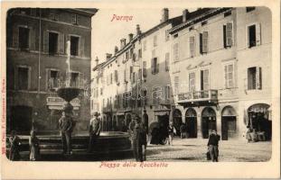 Parma, Piazza della Rochetta, Beccheria, Fabrica di pane / square, fountain, bakery, shops
