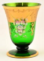 Egermann Bohemia virágos talpas váza, plasztikus kézzel festett virágszirmokkal,hibátlan, jelzés nélkül, m:15,5 cm