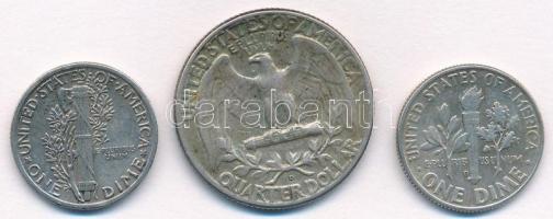 Amerikai Egyesült Államok 1936. 1d Ag "Mercury" + 1963D 1/4$ Ag "Washington" + 1...