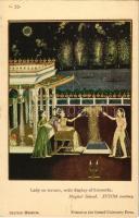 Lady on terrace, with display of fireworks. Mughal School, Eighteenth century. British Museum, printed at the Oxford University Press C. 57.