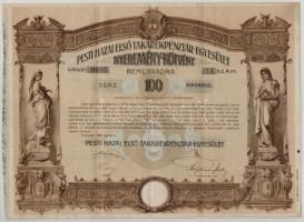 Budapest 1906. Pesti Hazai Első Takarékpénztár-Egyesület 100K-ról szóló nyereménykötvénye, szárazpecséttel T:III