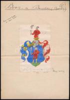 cca 1880 a bonczhidai Boncz család címere. Akvarell, papír, és leszármazási táblája egy íven.