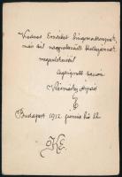 1912 Késmárky Árpád zeneszerző, zenepedagógus, szakíró fotója, kartonon, hátoldalon ajánló szavaival...