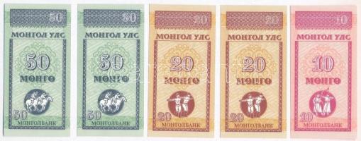 Mongólia 1993. 10M + 20M (2x) + 50M (2x) T:I  Mongolia 1993 10 Mongo + 20 Mongo (2x) + 50 Mongo (2x) C:UNC  Krause KM#49 KM#50 KM#51