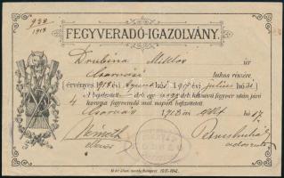 1918 Fegyveradó igazolvány / Gun tax licence