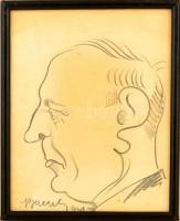 Olvashatatlan jelzéssel: Férfi portré (karikatúra 1931), szén, papír, üvegezett keretben, 19×15 cm