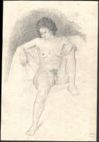 Olvashatatlan jelzéssel: Ülő női akt 1940. Ceruza, papír, 39×28 cm