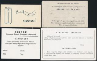 cca 1953-1980 Magyar Dolgozók Pártja tagsági könyv + 4 db humoros igazolvány (Részeg Disznók Országos Szövetsége, kimaradási engedély férjeknek, stb.)