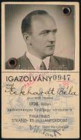 1938 Fényképes belépő igazolvány a Palatinus Strandfürdőbe, 2 hónapnyi bélyegzéssel