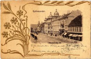 1901 Kolozsvár, Cluj; Mátyás király tér, Szele Márton és Stein Bertalan üzlete. Dombornyomott szecessziós lap / square, shops. Art Nouveau, Emb.