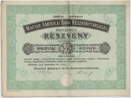 Budapest 1923. Magyar Amerikai Bank Részvénytársaság 25 részvénye egyenként 340K-ról, szelvényekkel és szárazpecséttel T:II-,III