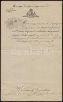 1888 A nagykikindai királyi törvényszékre szóló aljegyzői kinevezés, Fabinyi Teofil igazságügy-miniszter aláírásával