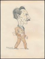 Gebhardt Béla (1901-1990): Újságíró (karikatúra) 1944. Színes ceruza, papír, jelzett, 24×17 cm