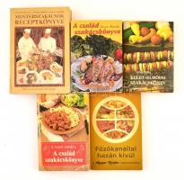 5 db szakácskönyv: Kelet-Európai szakácskönyv, A család szakácskönyve, Főzőkanál hazán kívűl, A család szakácskönyve, Mesterszakácsok receptkönyve.
