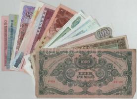 19db-os vegyes magyar és külföldi bankjegy tétel, közte Kína, Észak-Korea T:I-III