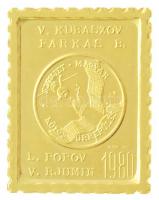 1980. &quot;Szovjet-Magyar Közös Űrrepülés - V. Kubaszov - Farkas B.&quot; aranyozott, jelzett Ag bélyegérem (2,98g/0.835/22x27mm) T:1-