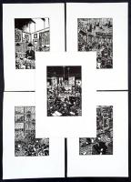 Frans Masereel (1889-1972): 5 db fametszet, papír, jelzettek a metszeten, 16×11 cm