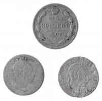 3db-os vegyes magyar és külföldi rossz tartású, sérült ezüstpénz tétel, közte Orosz Birodalom 1902. ...