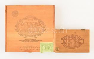 Dohányzáshoz szükséges eszközök és szivar két fa dobozban