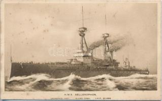 HMS Bellerophon, Bellerophon-class battleship of the Royal Navy. Emb. (crease)