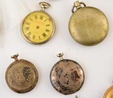 23 db zsebóra tok, közötte ezüst is, néhányban szerkezettel + egy falióra szerkezet + nagyon sok zse...