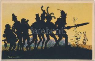Silhouette litho art postcard. Wenau-Brabant 1615. s: Rolf Winkler