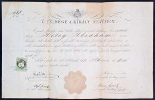 1872 Váltóügyvédi oklevél Hetey Ábrahám részére 46x31 cm