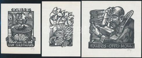 Herbert Ott (1915-1987): 3 db ex libris fametszet, jelzett 7,5x5,5 cm / Wood engraving