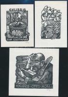 Herbert Ott (1915-1987): 3 db ex libris  fametszet, jelzett 7,5x5,5 cm / Wood engraving