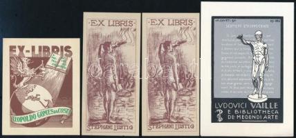 11 db különféle technikájú jelzett nemzetközi ex libris / 11 international ex libris bookplates. Dif...