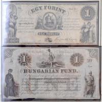 40db-os vegyes magyar bankjegy tétel, albumba rendezve, néhány bélyeggel és képeslappal kísérve, közte 1852. 2Ft; 1852. 5Ft Kossuth bankó T:I-III-