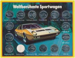 NSZK DN Shell - világhírű sportautók 15 db-os fém emlékérem szett (29mm) hiányos T:1,1- FRG ND Shell - world famous sportcars 15 pcs of metal coin set (29mm) one piece missing T:UNC,AU
